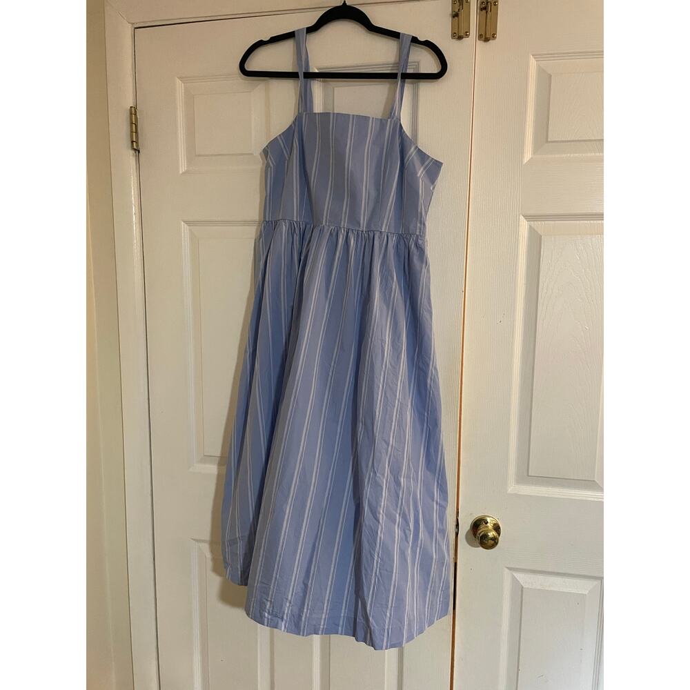Blue and white striped babydoll cottagecore sleevless midi dress size medium - Picture 2 of 7